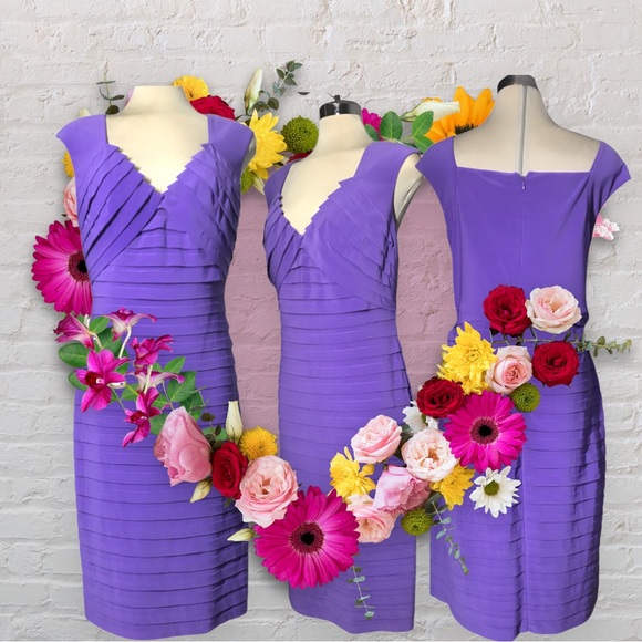 Adrianna Papell   Luxury Designer Purple Sleeveless Sheath Dress Size 14 - Picture 2 of 15